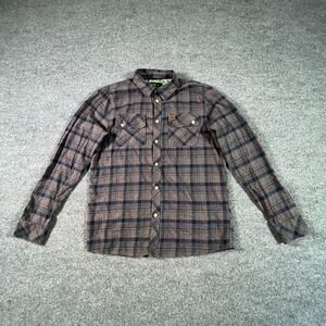 HippyTree Nomad Division Flannel Shirt Mens Medium Brown Blue Plaid Button Front